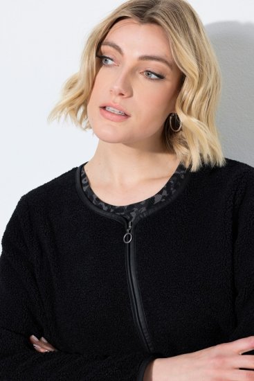 Ulla Popken 853685 Trumpa teddy striukė su odos imitacijos apvadu Juoda - Striukės - Didelių dydžių striukės moterims