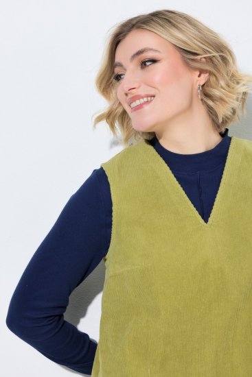 Ulla Popken 853697 Velvetinė suknelė be rankovių su kišenėmis Šviesiai žalia - Vasarinės suknelės - Vasarinės suknelės moterims, dideli dydžiai