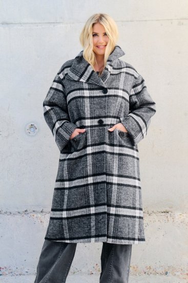 Ulla Popken 855250 Asimetriškas vilnonis paltas su plačia apykakle Pilka melanžinė - Paltai - Didelių dydžių paltai moterims