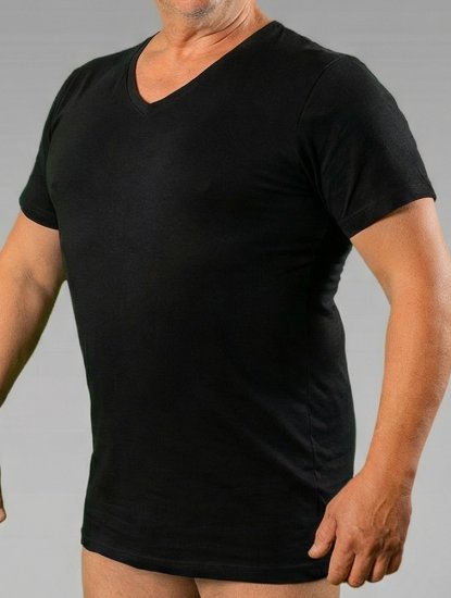 20 Nodi 9001 Short Sleeve V-Neck in Stretch Cotton Black - Apatiniai marškiniai - 