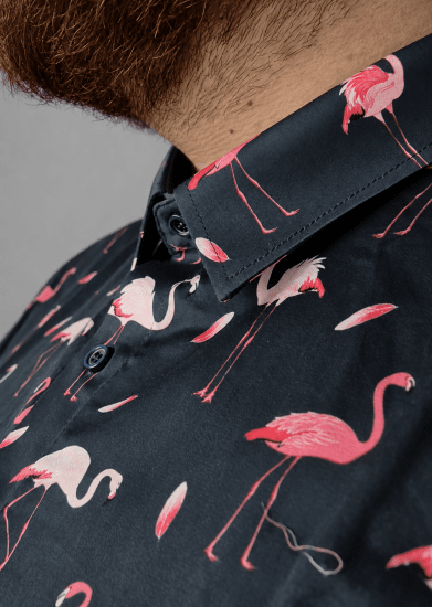 Kam Jeans 6068 Flamingo Short Sleeve Shirt Navy - Marškiniai - Marškiniai - 2XL-8XL