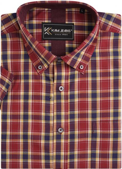 Kam Jeans 6282 Casual SS Check Shirt Wine - Marškiniai - Marškiniai - 2XL-8XL