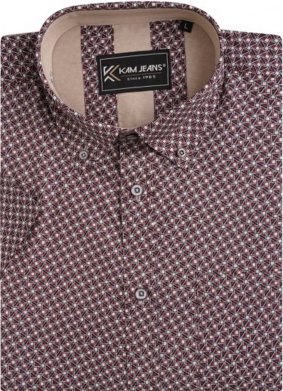 Kam Jeans 6280 All Over Geo Print Shirt Burgundy - Marškiniai - Marškiniai - 2XL-8XL