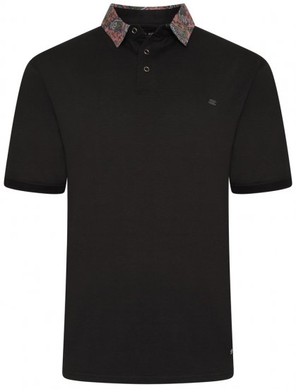 Kam Jeans 5485 Jersey Polo with Floral Collar Black - Polo marškinėliai - Polo marškinėliai - 2XL-8XL