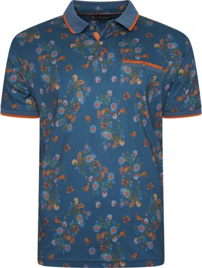 Kam Jeans 5494 Digital Floral Print Polo Blue - Polo marškinėliai - Polo marškinėliai - 2XL-8XL