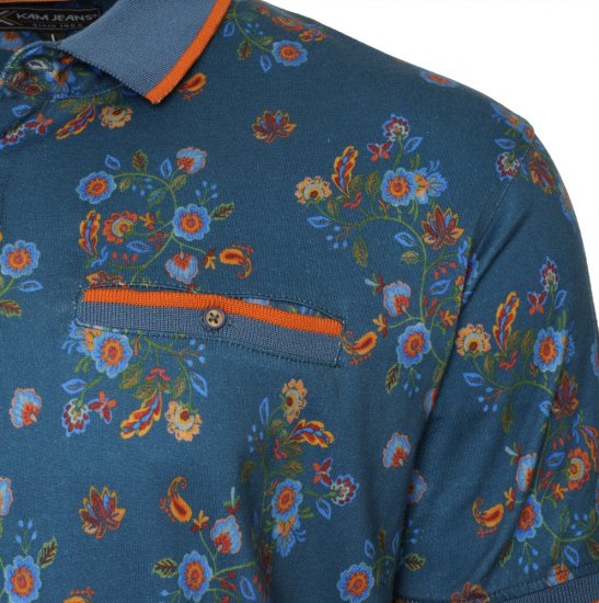 Kam Jeans 5494 Digital Floral Print Polo Blue - Polo marškinėliai - Polo marškinėliai - 2XL-8XL