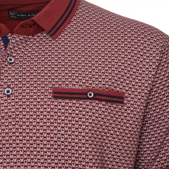  Kam Jeans 5488 Dobby Print Pique Polo Wine - Polo marškinėliai - Polo marškinėliai - 2XL-8XL