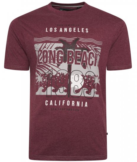 Kam Jeans 5729 Long Beach Print T-Shirt Burgundy - Marškinėliai - Marškinėliai - 2XL-14XL