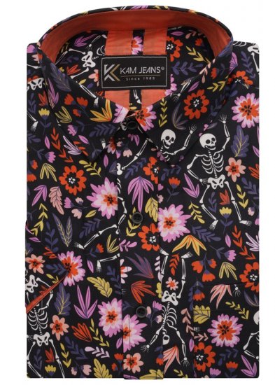 Kam Jeans 6041 Skeleton Digital Print Shirt Navy - Marškiniai - Marškiniai - 2XL-8XL