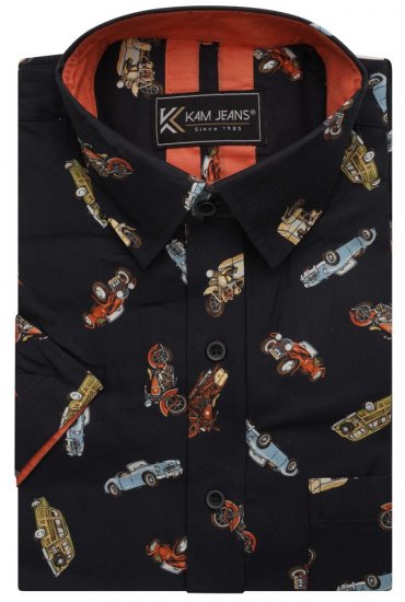 Kam Jeans 6046 Vintage Car Digital Print Shirt Black - Marškiniai - Marškiniai - 2XL-8XL