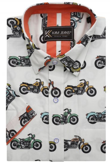 Kam Jeans 6043 Motorbike Digital Print Short Sleeve Shirt Multi-Colored - Marškiniai - Marškiniai - 2XL-8XL