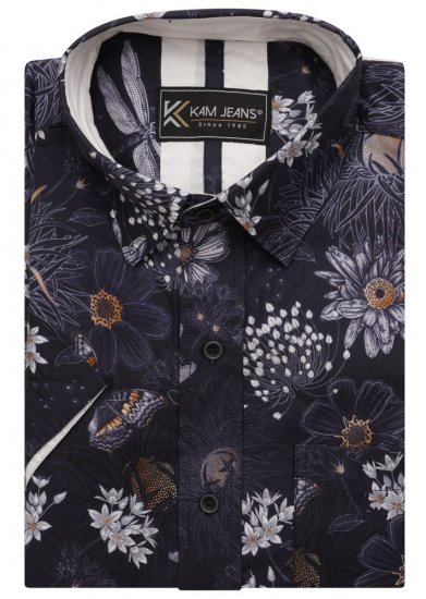 Kam Jeans 6045 Dragonfly Digital Print Short Sleeve Shirt Navy - Marškiniai - Marškiniai - 2XL-8XL