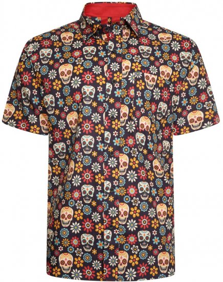 Kam Jeans 6040 Floral Skull Print Shirt Black - Marškiniai - Marškiniai - 2XL-8XL