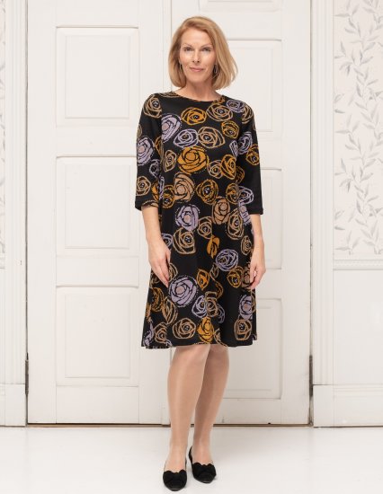Scandinavian Caramel Flower Petals Dress Lavender and Orange - DRABUŽIAI MOTERIMS 40-66 - 