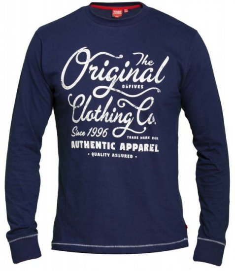D555 Austin Long Sleeve T-shirt Navy - Marškinėliai - Marškinėliai - 2XL-14XL