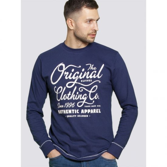 D555 Austin Long Sleeve T-shirt Navy - Marškinėliai - Marškinėliai - 2XL-14XL