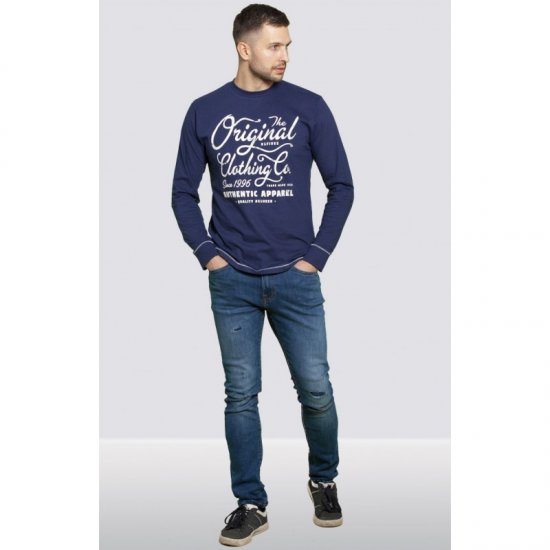 D555 Austin Long Sleeve T-shirt Navy - Marškinėliai - Marškinėliai - 2XL-14XL
