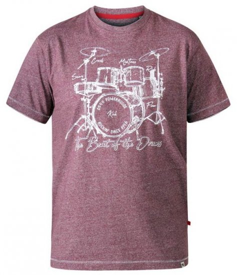 D555 Blunt Drum Set Crew Neck Printed T-Shirt Burgundy - Marškinėliai - Marškinėliai - 2XL-14XL