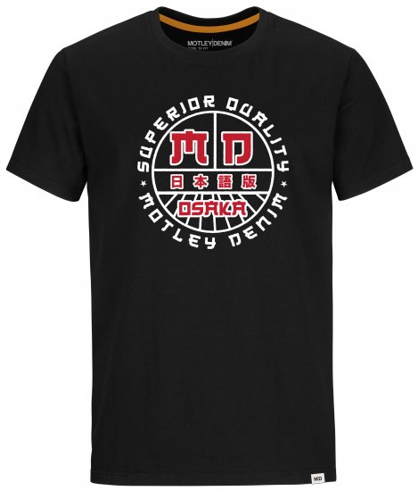 Motley Denim Bradford T-shirt Red on Black - Marškinėliai - Marškinėliai - 2XL-14XL