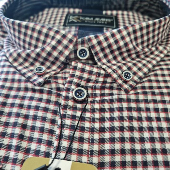Kam Jeans 6302 Casual Gingham Check Shirt Navy - Marškiniai - Marškiniai - 2XL-8XL