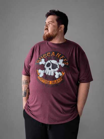 Kam Jeans 5753 Buccaneer Print T-Shirt BURGUNDY MARL - Marškinėliai - Marškinėliai - 2XL-14XL