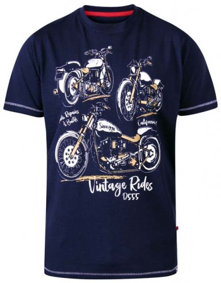 D555 Ellis Motorbike Trio Crew Neck T-Shirt Navy - Marškinėliai - Marškinėliai - 2XL-14XL