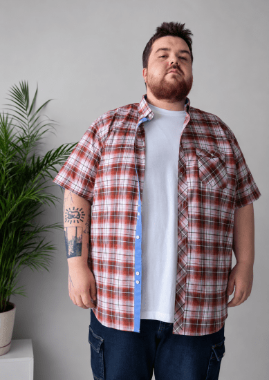 Kam Jeans 6368 Checked Short Sleeve Shirt Red - Marškiniai - Marškiniai - 2XL-8XL