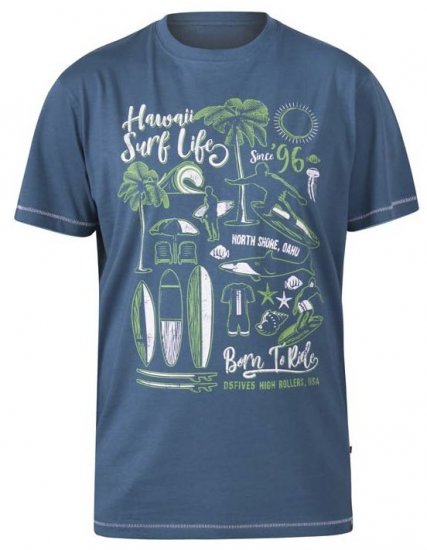 D555 Fernsby Hawaii Surf Crew Neck T-Shirt Teal - Marškinėliai - Marškinėliai - 2XL-14XL