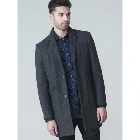 D555 Terry Checked Overcoat Charcoal - Didelės vyriškos striukės - Didelės vyriškos striukės