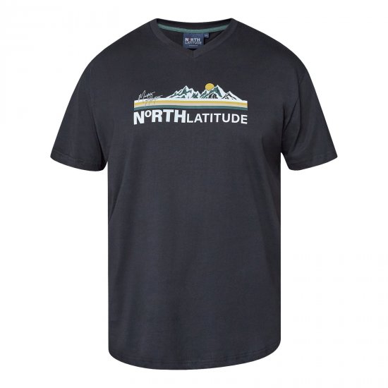 North Latitude Mountain T-Shirt V-Neck Juoda - TALL marškinėliai - Marškinėliai Aukštiems Vyrams