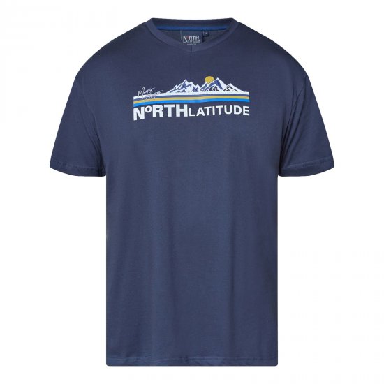 North Latitude Mountain T-Shirt V-Neck Tamsiai mėlyna - Marškinėliai - Marškinėliai - 2XL-14XL