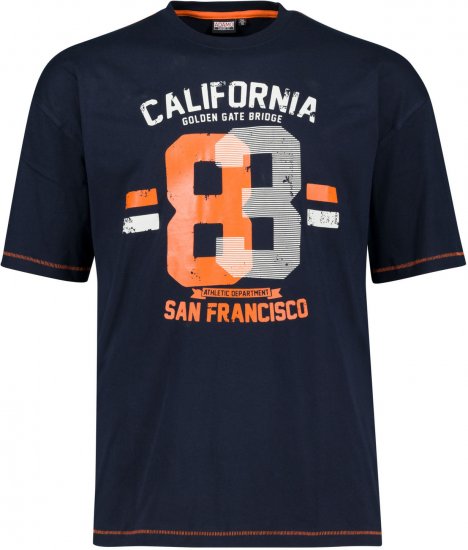 Adamo Golden Gate Comfort Fit Printed T-shirt Navy - Marškinėliai - Marškinėliai - 2XL-14XL
