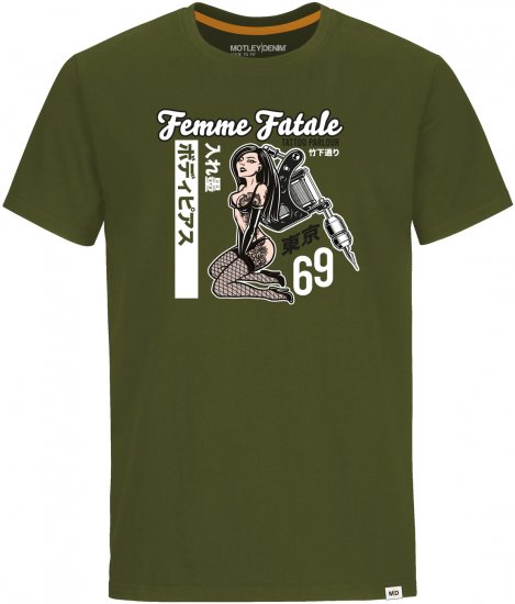 Motley Denim Hampton T-shirt Dark Khaki - Marškinėliai - Marškinėliai - 2XL-14XL