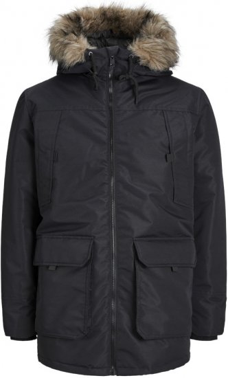 Jack & Jones CONSTRUCT Windproof Fur Parka Black - Didelės vyriškos striukės - Didelės vyriškos striukės