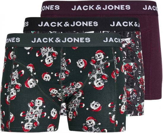 Jack & Jones XMAS Skull Trunks 3-Pack Green/Grey/Red - Apatinis trikotažas ir plaukimo apranga - Apatinis trikotažas - 2XL-8XL