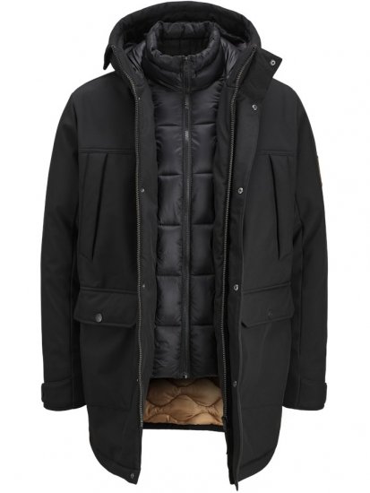 Jack & Jones Finn Softshell Parka Black - Didelės vyriškos striukės - Didelės vyriškos striukės