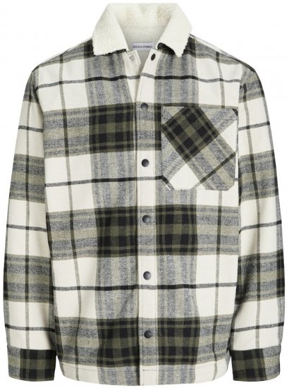 Jack & Jones Zac Teddy Long Sleeve Overshirt Jacket Dusty Olive - Didelės vyriškos striukės - Didelės vyriškos striukės