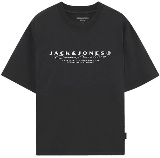 Jack & Jones Point Branding Crew Neck T-Shirt Black - Didelių vyrų marškinėliai su spaudiniais - Didelių vyrų marškinėliai su spaudiniais