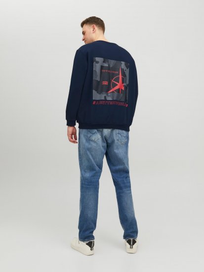 Jack & Jones JCOFILO Crew Neck Sweater with Back Print Navy Blazer - Megztiniai ir džemperiai - Megztiniai ir Džemperiai - 2XL-14XL