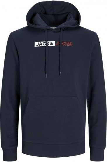Jack & Jones CORP LOGO PLAY 5 Print Hoodie Navy Blazer - Megztiniai ir džemperiai - Megztiniai ir Džemperiai - 2XL-14XL