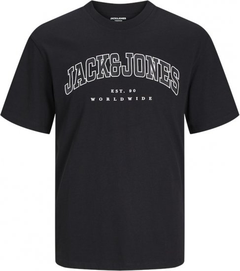 Jack & Jones CALEB VARSITY O-Neck T-Shirt Black - Marškinėliai - Marškinėliai - 2XL-14XL