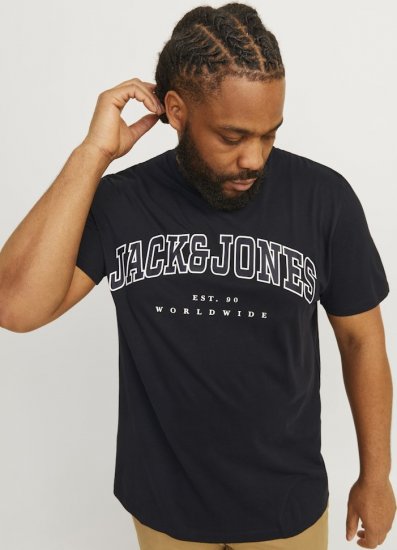 Jack & Jones CALEB VARSITY O-Neck T-Shirt Black - Marškinėliai - Marškinėliai - 2XL-14XL