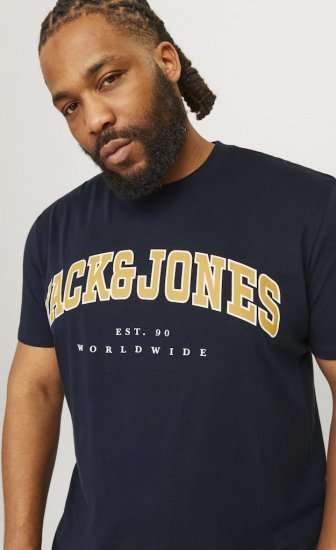 Jack & Jones CALEB VARSITY O-Neck T-Shirt Navy Blazer - Marškinėliai - Marškinėliai - 2XL-14XL