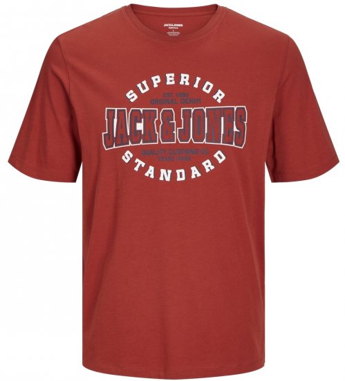 Jack & Jones JJELOGO O-Neck T-Shirt Red Ochre - Marškinėliai - Marškinėliai - 2XL-14XL