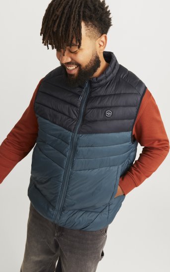 Jack & Jones SPRINT Black Blocking BODYWARMER With Collar Dark Turquoise - Didelės vyriškos striukės - Didelės vyriškos striukės