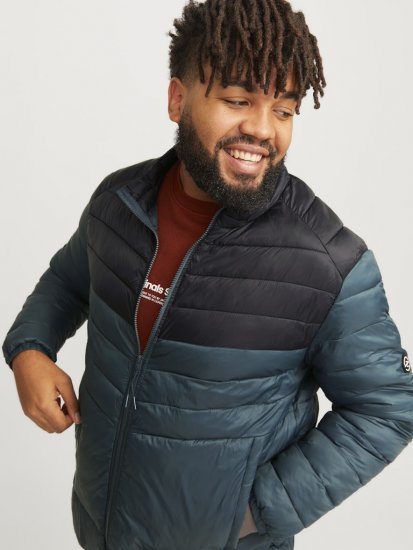 Jack & Jones SPRINT Black Blocking Quilted Collar Jacket Teal - Didelės vyriškos striukės - Didelės vyriškos striukės