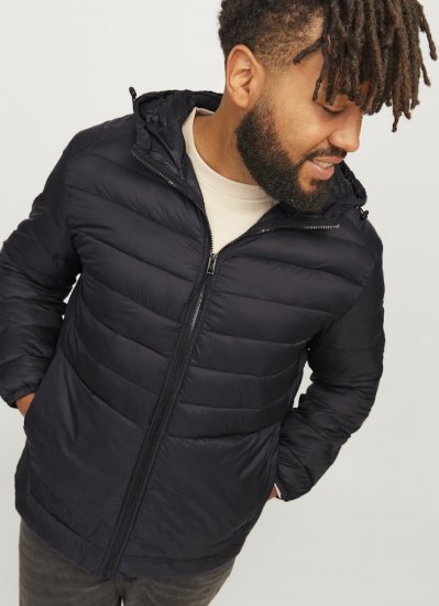 Jack & Jones SPRINT Quilted Hooded Jacket Black - Didelės vyriškos striukės - Didelės vyriškos striukės