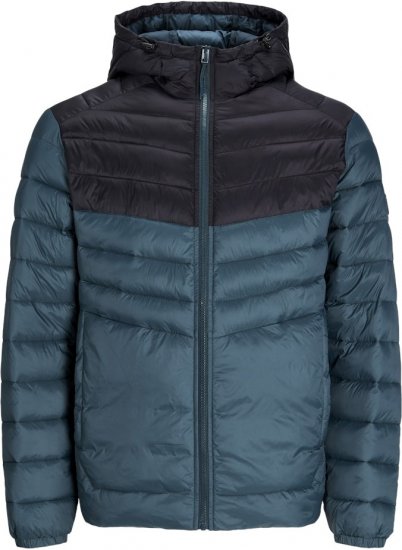 Jack & Jones SPRINT Black Blocking Quilted Hooded Jacket Turquoise Blue - Didelės vyriškos striukės - Didelės vyriškos striukės