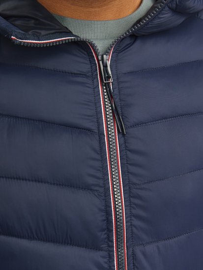 Jack & Jones SPRINT Red Stitches Quilted Hooded Jacket Navy Blazer - Didelės vyriškos striukės - Didelės vyriškos striukės