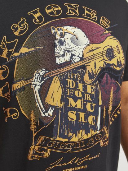 Jack & Jones JJSKULL ROCK T-Shirt Black - Marškinėliai - Marškinėliai - 2XL-14XL
